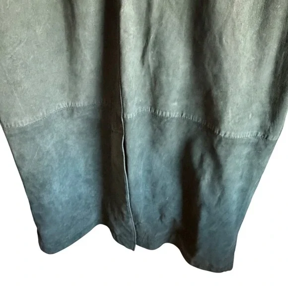 VTG Paris Sport Club Forest Green Suede Duster Coat M Oversized 80s 90s Korea - Picture 16 of 16